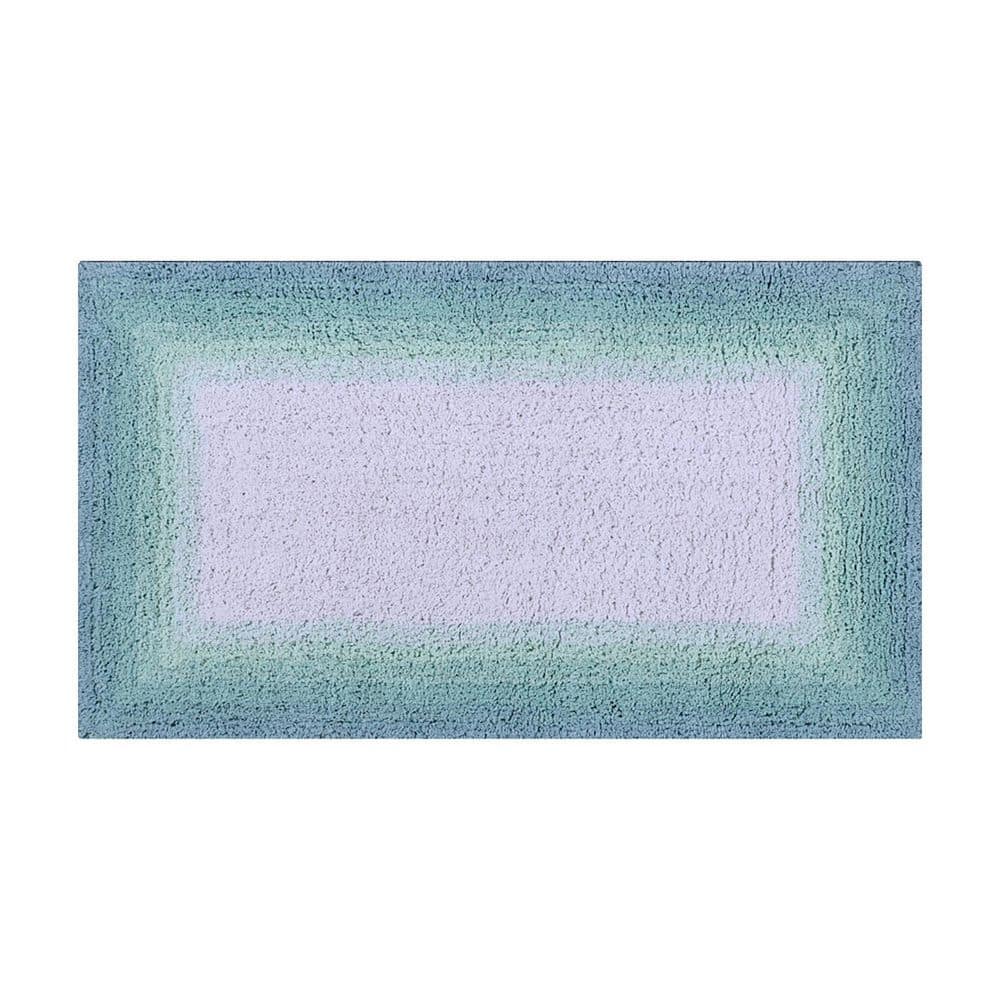 Turquoise Ombre 100% Cotton Tufted Bath Rug with Non-Slip Backing