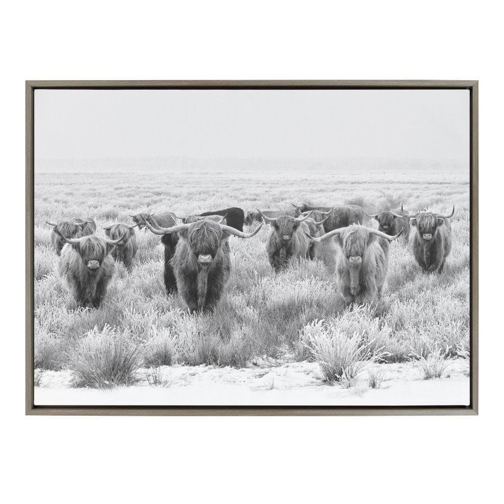 Sylvie Herd of Highland Cows Black and White by The Creative Bunch Studio Framed Art Print 38 in. x 28 in. price history on PriceWatchPro
