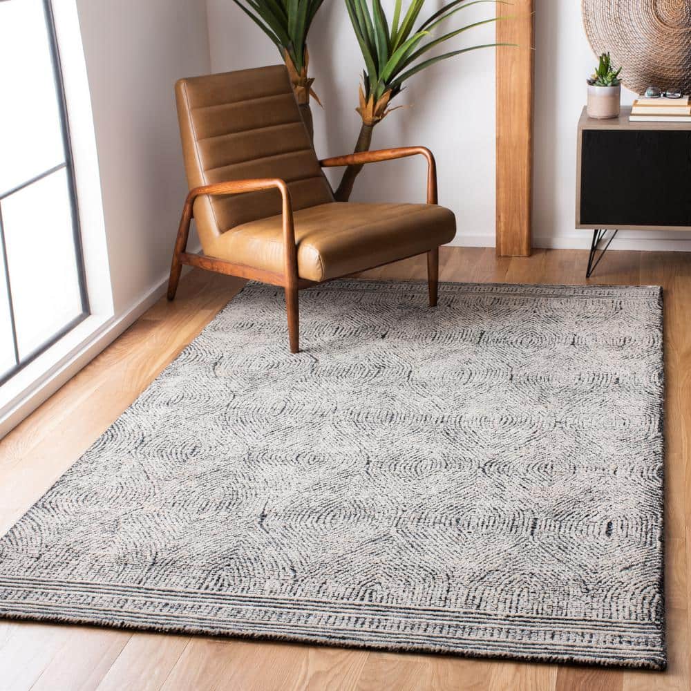 Ivory Abstract Handmade Tufted Wool Square Area Rug 6' x 6'
