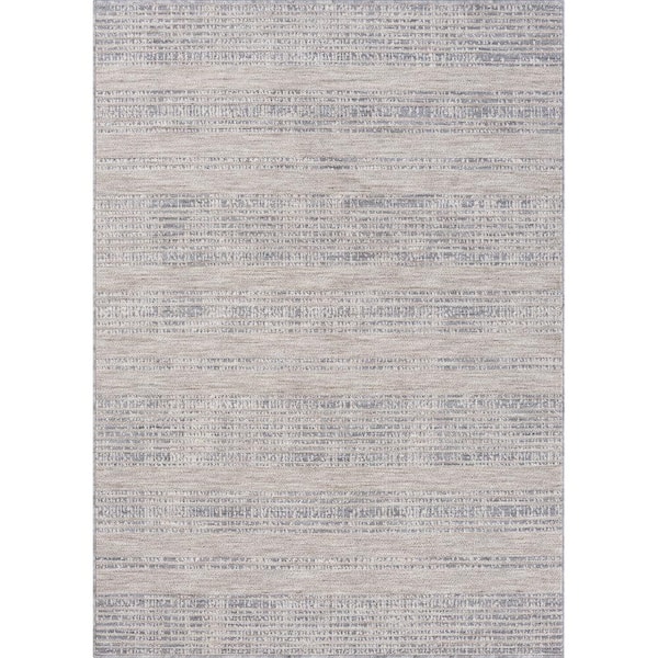 Unbranded Wyatt Ivory/Light Blue 7 ft. 10 in. x 8 ft. 10 in. High-Low Striped  Yarn Indoor/Outdoor Area Rug