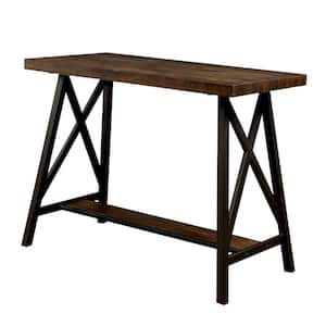 36 in. H Black and Brown Wooden Counter Height Table with Angled Metal Legs