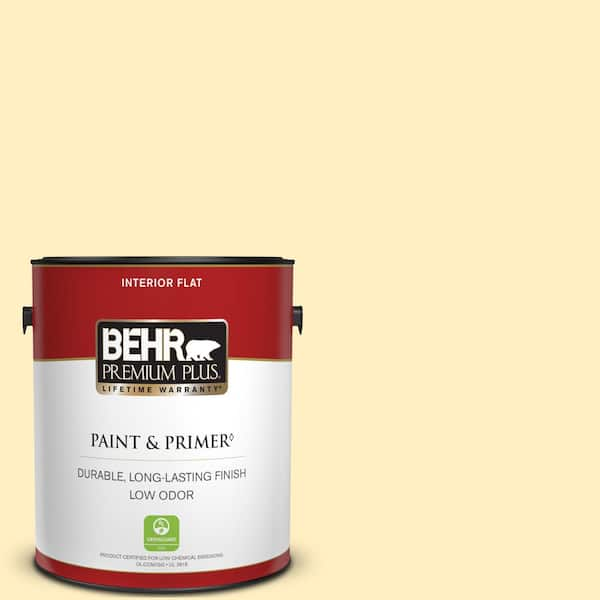 BEHR PREMIUM PLUS 1 gal. #380A-2 Moonlit Yellow Flat Low Odor Interior Paint & Primer