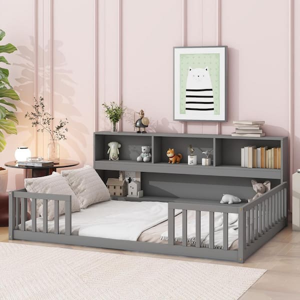 Harper & Bright Designs Gray Wood Frame Full Size Platform Bed with ...