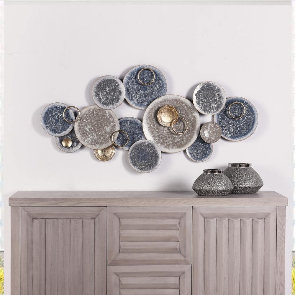 Nobu Gold and Silver Hammered Metal Abstract Wall Art
