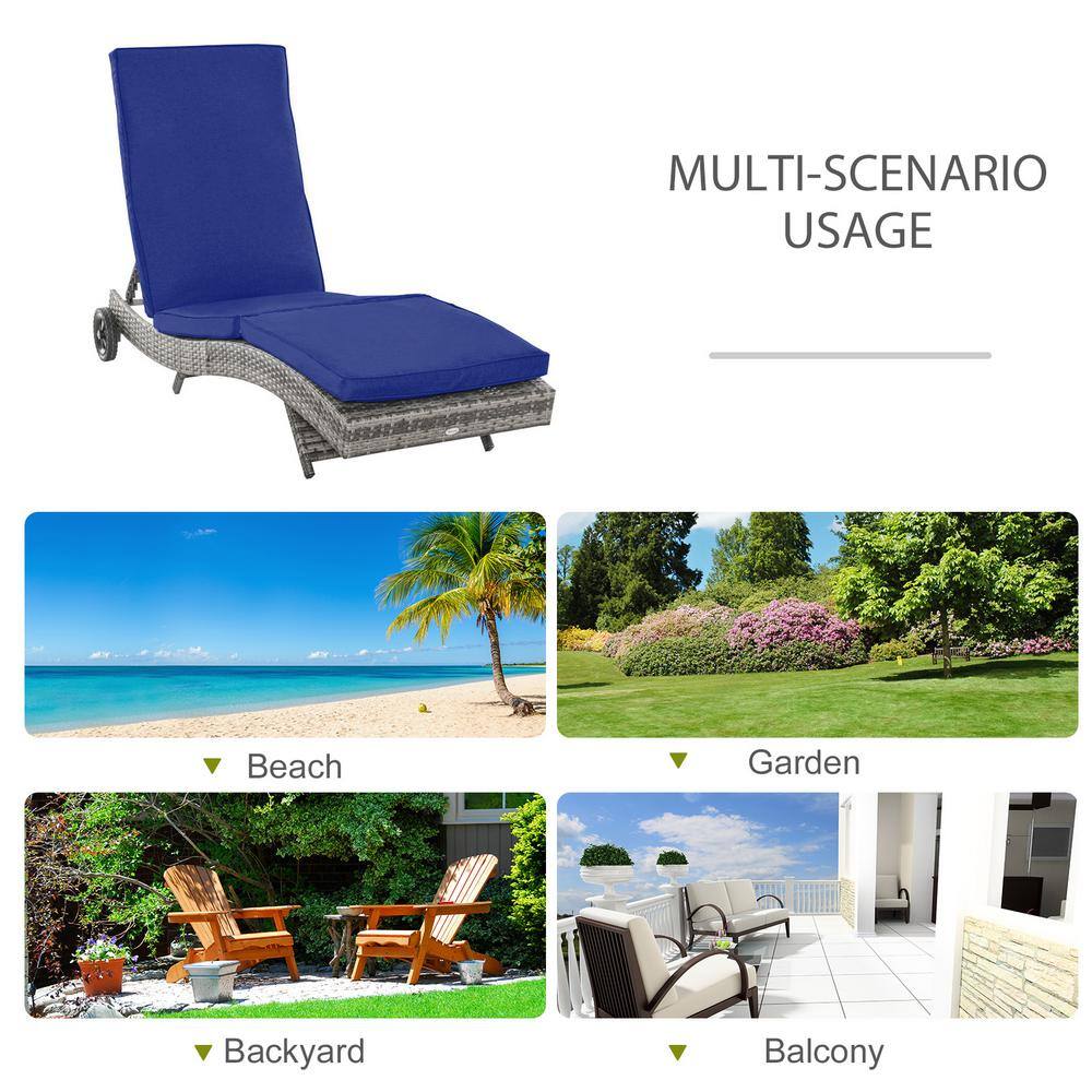 Dark Blue Wicker Outdoor Chaise Lounge with Adjustable Backrest