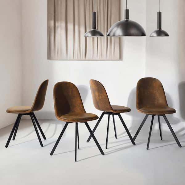 Homy Casa Sunflower Suede Brown Fabric Upholstered Swivel Dining Chairs with Black Geometric Legs, High Back, Set of 4