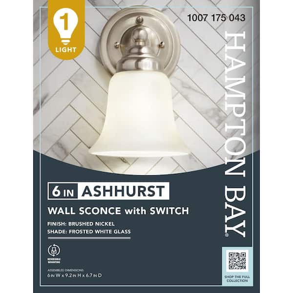 Hampton Bay Ashhurst 1-Light Brushed Nickel Wall Sconce with