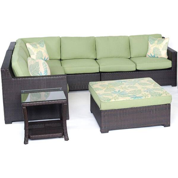 Hanover Metropolitan Brown 6-Piece Aluminum All-Weather Wicker Patio Deep Seating Set with Avocado Green Cushions