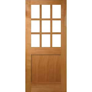 30 in. x 80 in. 1-Panel Universal 9-Lite TDL Clear Glass Unfinished Fir Wood Front Door Slab with Square Sticking