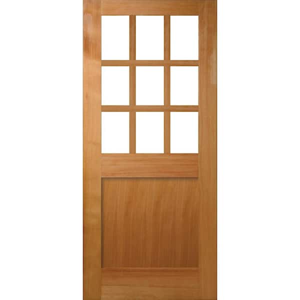 Builders Choice 36 in. x 80 in. 1-Panel Universal 9 -Lite TDL Clear Glass Unfinished Fir Wood Front Door Slab with Square Sticking