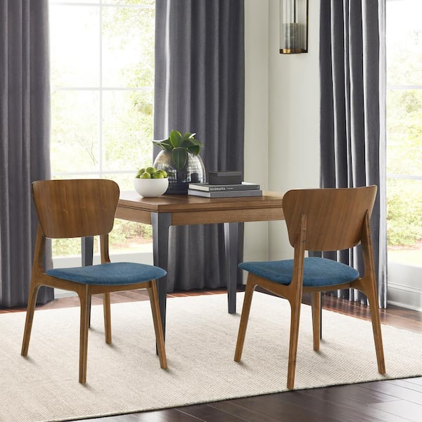 Armen Living Kalia Blue Fabric Upholstered Wood Armless Dining Chair Set of 2 with Open Back