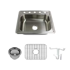 Select All-in-One Drop-In Stainless Steel 25 in. 5-Hole Single Bowl Kitchen Sink in Brushed Stainless Steel