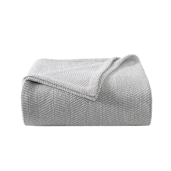 VERA WANG Chenille Pique Hypoallergenic 1-Piece Gray Cotton Twin Blanket