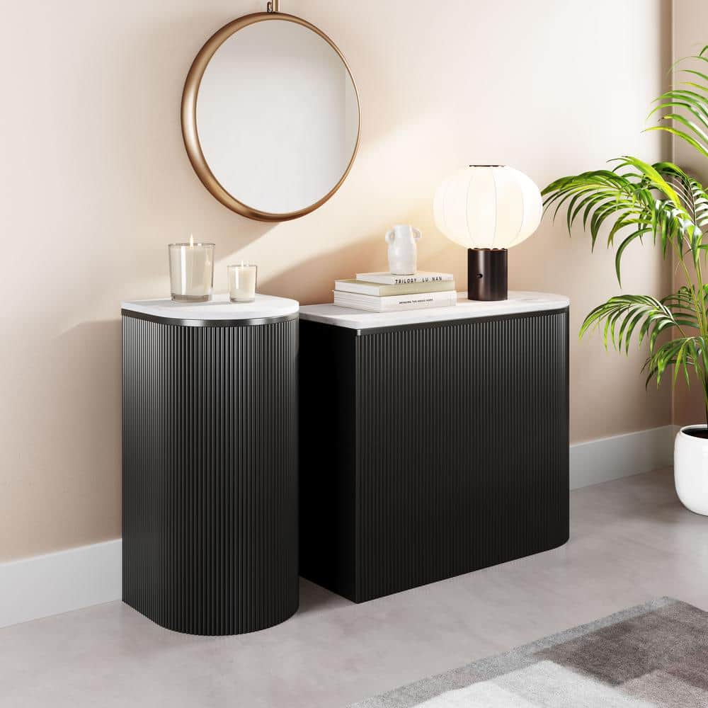 Ormara White Marble Top and Black Wood Base Console Table