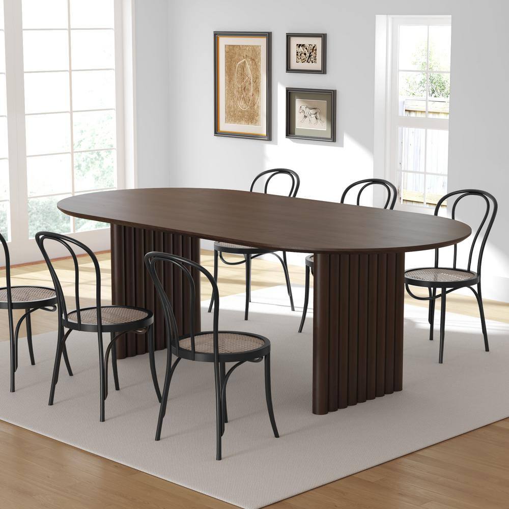Oval Walnut Solid Wood 79 in. Kitchen Tables Double Pedestal Dining Table Seats 8