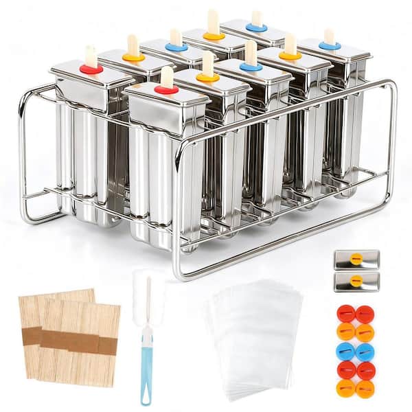 Popsicle Molds with 100 Sticks, 20 Bags, 22 Silicone Seals, 1 Cleaning Brush & 1 Stand, 10 Piece Set