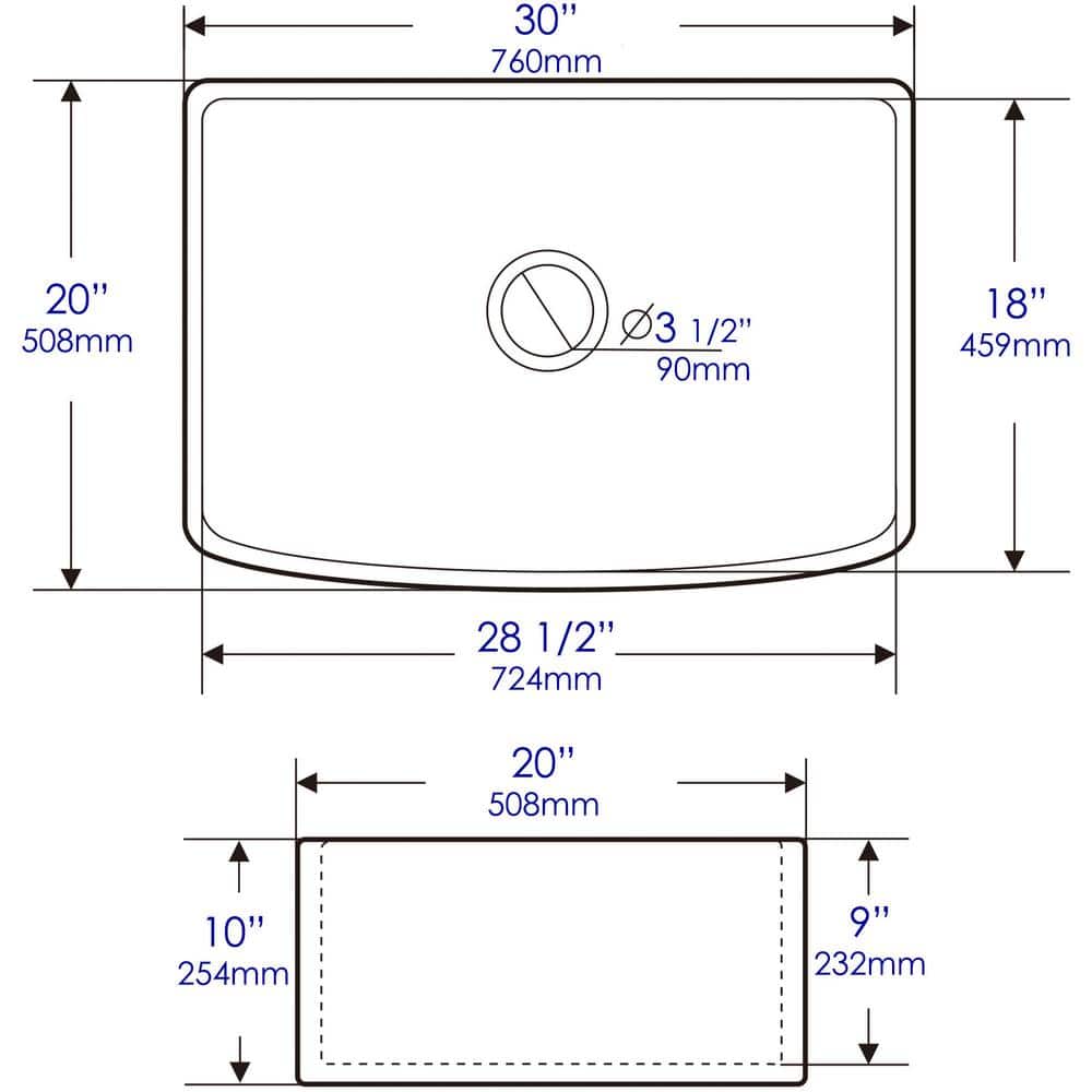 Alfi Brand ABFC3020-W 30'' L Flush Single Bowl Fireclay Kitchen Sink