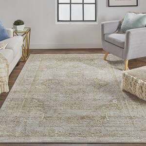 Tripoli Beige/Gold 10 ft. x 13 ft. Oriental Polyester Area Rug