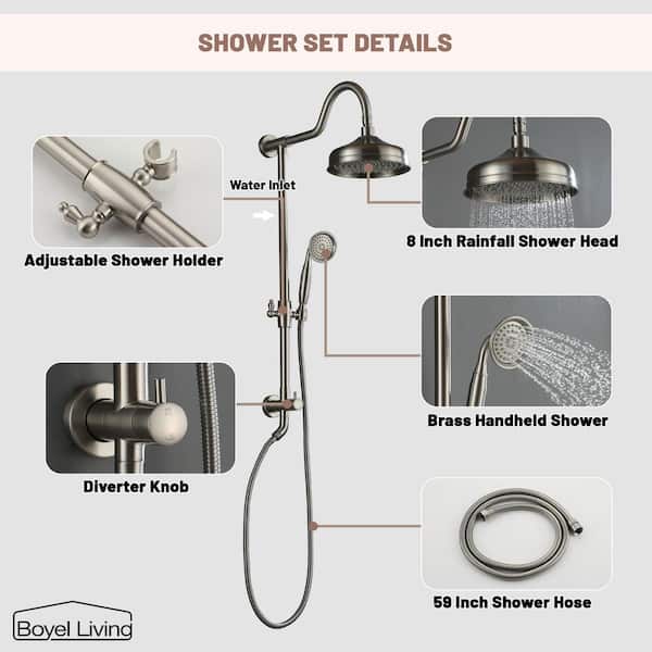 1-Spray 8 in. Wall Mount Showerhead Shower Set in Brushed Nickel 1-Spray 8 in. Wall Mount Showerhead Shower Set in Brushed Nickel