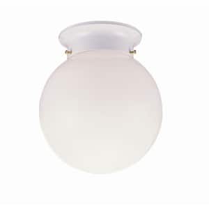 1-Light White Ceiling Fixture with Opal Glass