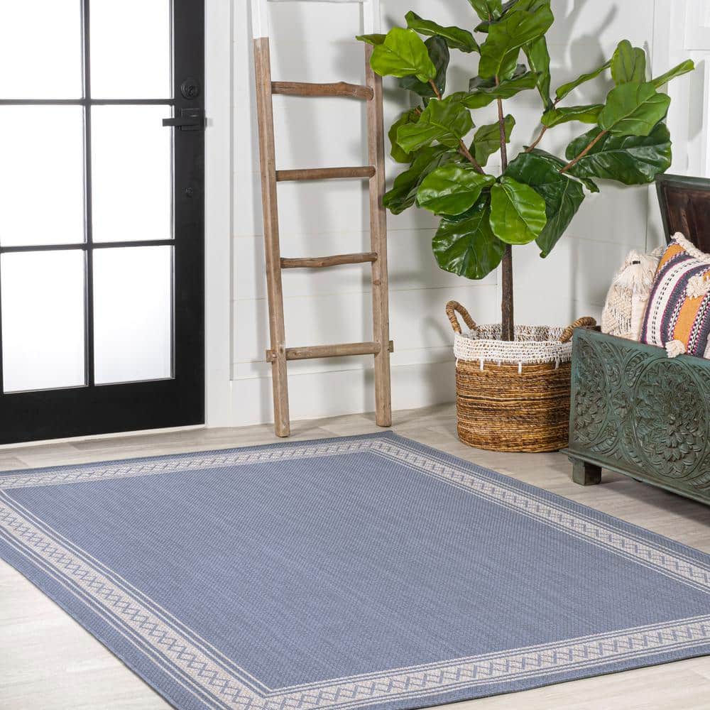 Lucia 3' x 5' Blue Synthetic Diamond Border Area Rug