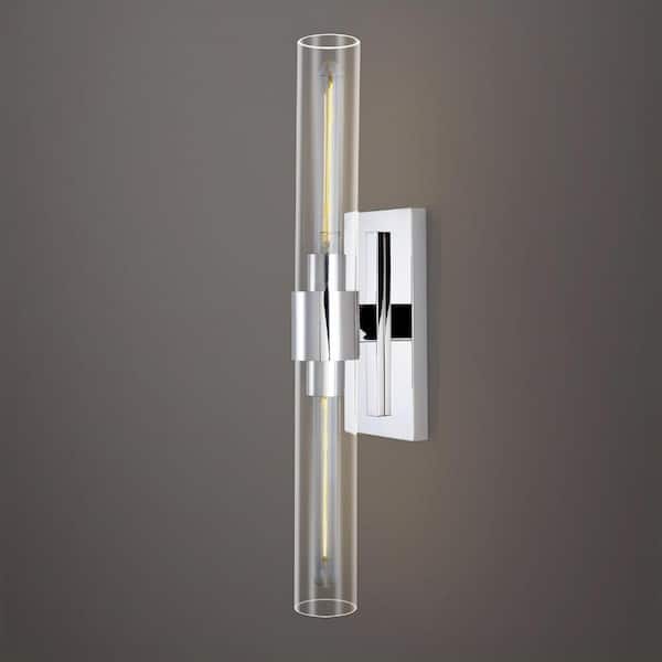 23 in. 2-Light Nickel Wall Sconce with Thick Clear Glass Shade for Bathroom, Mirror, Hallway, Kitchen (1-Pack)