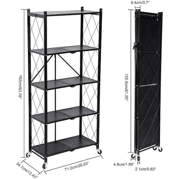 COOKCOK 4-Tier Storage Shelving Unit, Metal Shelf, Foldable Storage Shelf  with Wheels, 27.9x13.4x49.72 Garage Shelf, Metal Storage Rack, Kitchen
