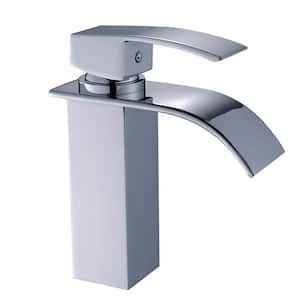 Single Handle Single Hole Waterfall Bathroom Faucet with Valve Modern Brass Bathroom Basin Faucets in Polished Chrome
