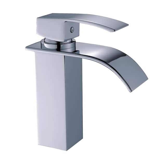 AIMADI Single Handle Single Hole Waterfall Bathroom Faucet with Valve Modern Brass Bathroom Basin Faucets in Polished Chrome