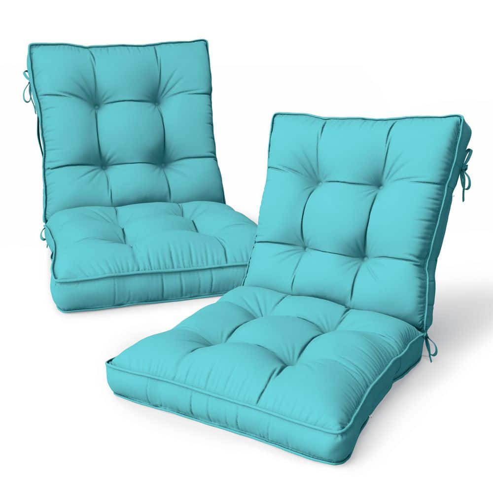 43 x 23 x 6 in. Outdoor Tufted Dining and Rocking Chair Cushion, Waterproof Replacement Seat, Lake Blue (2-Pack)