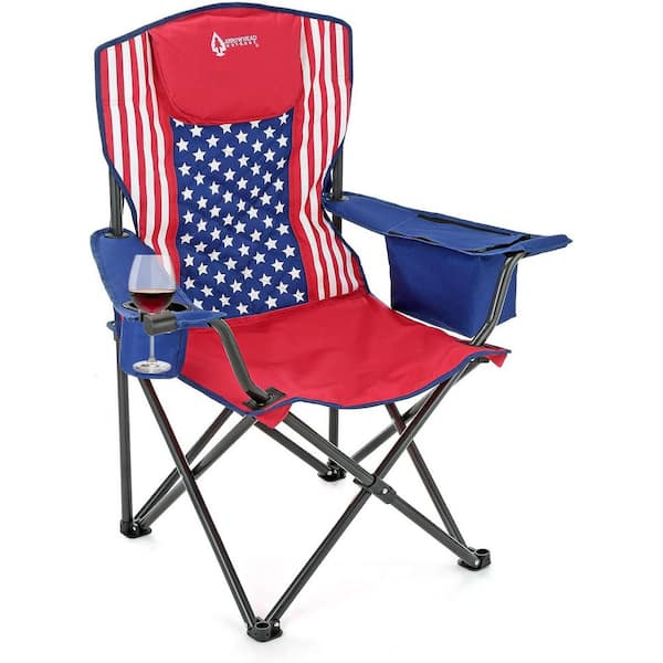 KKS0324U American Flag Foldable Camping Chair With 6 Can Cooler