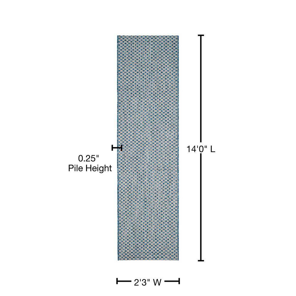 Blue & Light Grey Synthetic 27"x14" Flat Woven Non-Slip Runner Rug