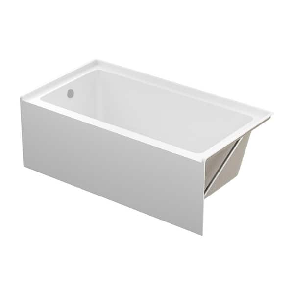 60 in. x 32 in. Soaking Bathtub with Skirt, Left Chrome Hand-Twist Drain in Glossy White