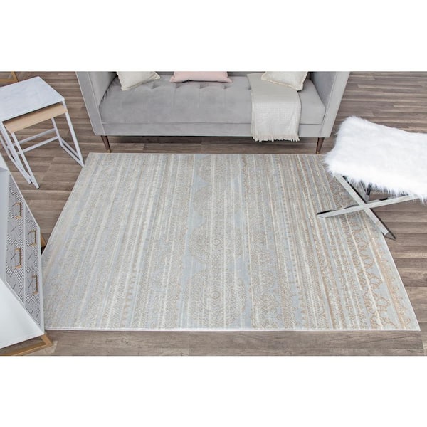 Lennox Misty Blue Beige 2 ft. x 8 ft. Area Rug