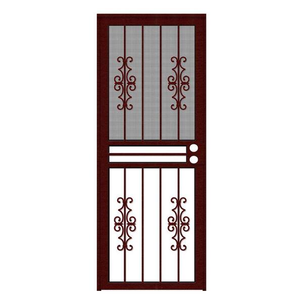 Unique Home Designs 30 in. x 80 in. Watchman Duo Wineberry Recessed Mount All Season Security Door with Insect Screen and Glass Inserts