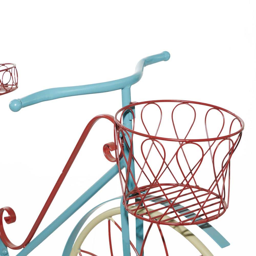 Vintage Blue and Red Metal Bicycle Plant Stand with Baskets