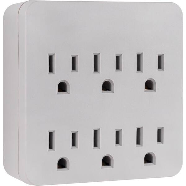 GE Grounded 6-Outlet Wall Tap Adapter Surge Protector, Grey