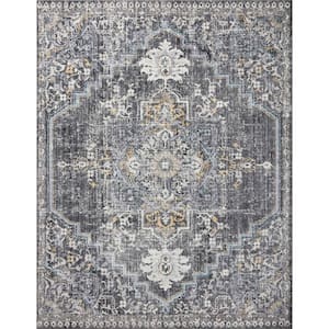 Cassandra Charcoal/Gold 6 ft. 7 in. x 9 ft. 3 in. Oriental 100% Polypropylene Pile Area Rug