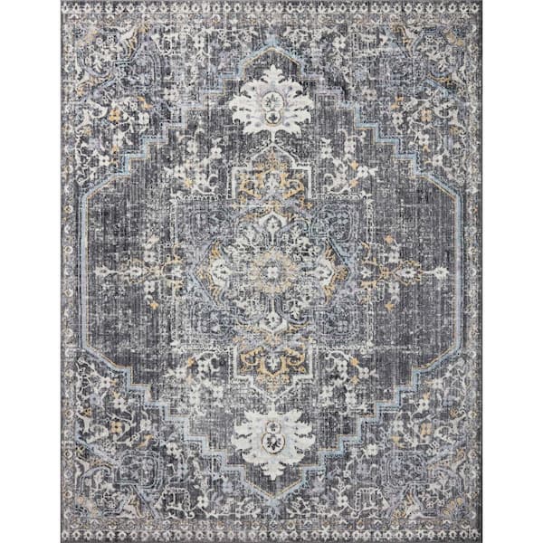 Cassandra Charcoal/Gold 7 ft. 10 in. x 10 ft. Oriental 100% Polypropylene Pile Area Rug