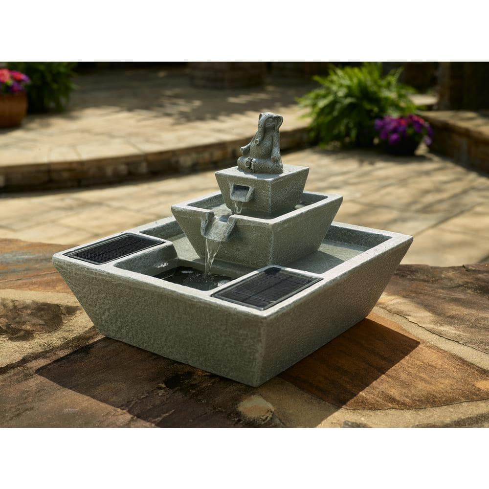 Zen Elephant Solar Powered Concrete Cascading Fountain
