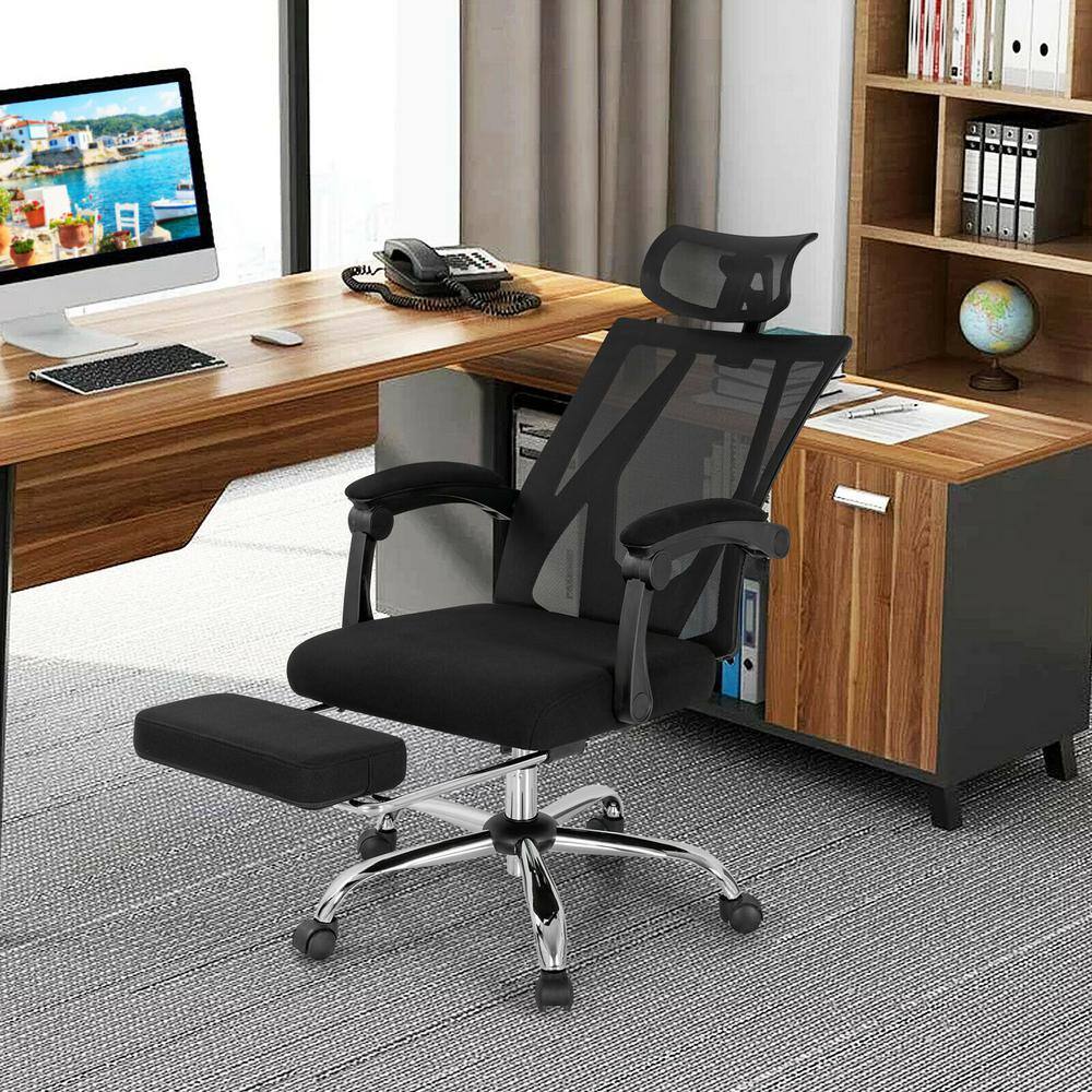Black Mesh Ergonomic Recliner Office Chair with Adjustable Footrest