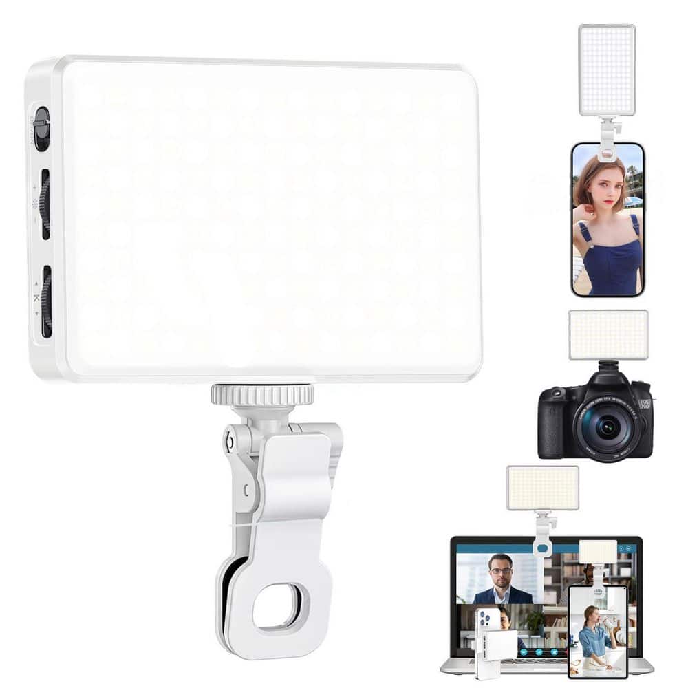 Luz de Video Profesional, 120 Leds Luz para movil con Clip 2500K-9000K CRI 95 Recargable 3000 mAh, Luz Selfie para Teléfono Móvil, Computadora Portátil, Cámara