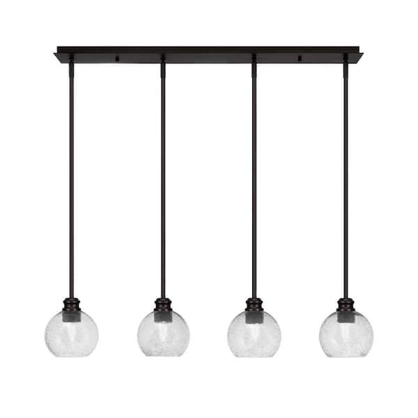 Unbranded Albany 60-Watt 4-Light Espresso Linear Pendant Light with Smoke Bubble Glass Shades and No Bulbs Included
