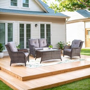 Carolina 4-Piece Wicker Patio Conversation Set with Gray Cushions