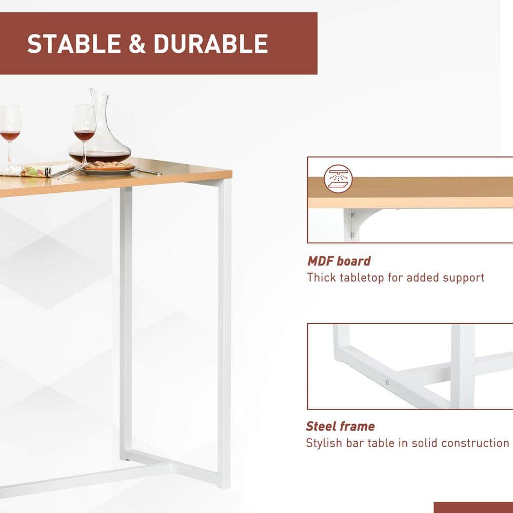Modern 50'' White and Wood Counter Height Bar Table with Storage