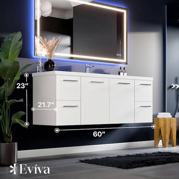 Axel 60 in. W x 21.7 in. D x 23 in. H Floating Bath Vanity in Ash with White Acrylic Top
