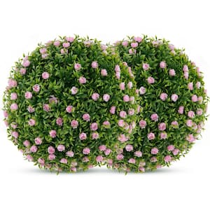 14 .5 in. Pink and Green Artificial Decorative Balls Pack of 2 w/Pink Rose Decoration Safe and PP Frame