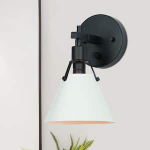 Granville Collection Black & White Vanity Sconce with Bell Shade 1-Light Modern Damp-rated Wall Mount Bathroom Lighting