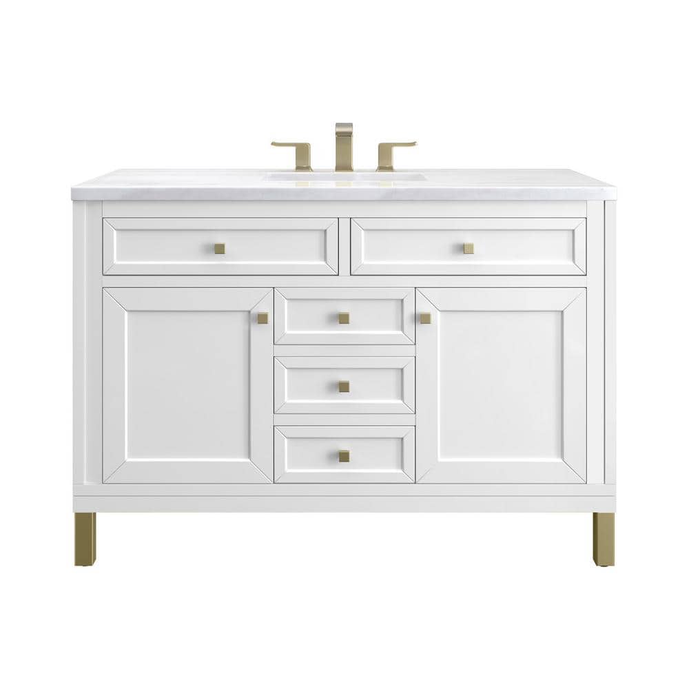 James Martin Vanities Chicago 48.0 in. W x 23.5 in. D x 34 in. H Bathroom Vanity in Glossy White with Arctic Fall Solid Surface Top -  305-V48-GW-3AF