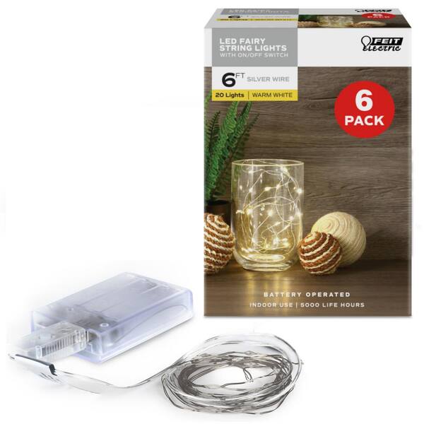 Feit Electric 6 ft. 20Light Silver Wire Warm White Battery Operated